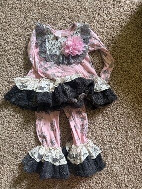 Giggle Moon Pink Floral Lace Ruffle Dance Set